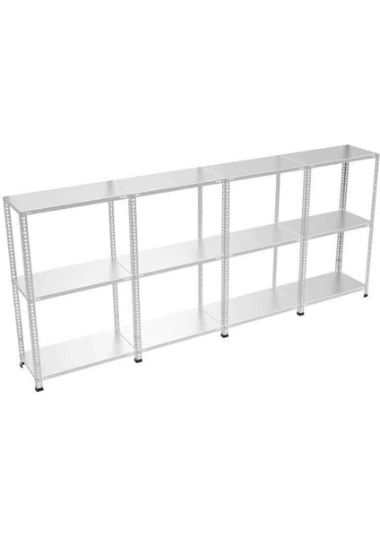 3 Katlı 4’li Bitişik Çelik Raf Sistemi | Galvaniz Depo Rafı | Demir Metal Raf