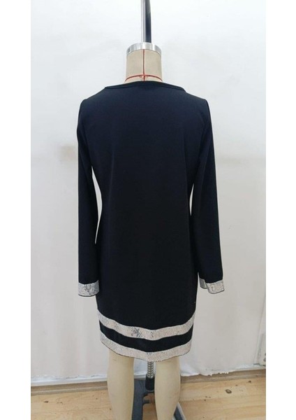 Kadın Uzun Kollu Bisiklet Yaka Mini Ithal Krep Elbise