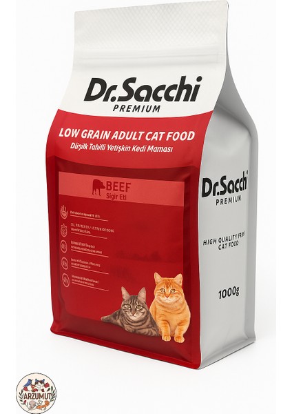Dr.sacchi Düşük Tahıllı Sığır Etli Yetişkin Kedi Maması 1 kg X2 Adet fiyatları