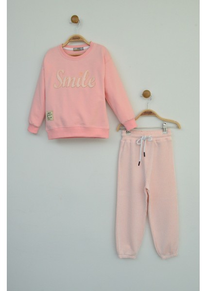 Somon Pembe "smile" Nakışlı Kız Çocuk Eşofman Takımı