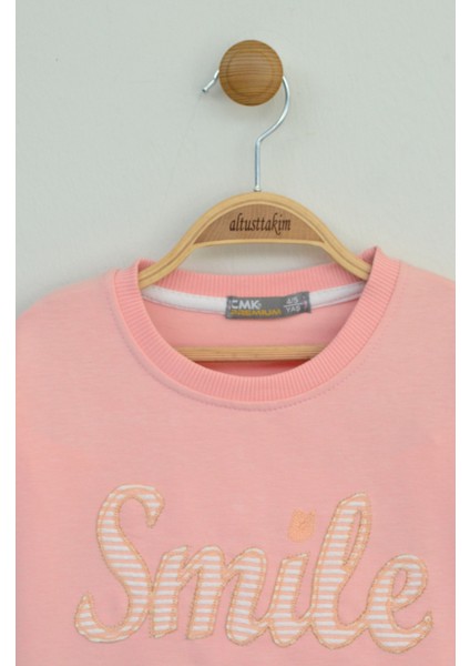 Somon Pembe "smile" Nakışlı Kız Çocuk Eşofman Takımı modelleri