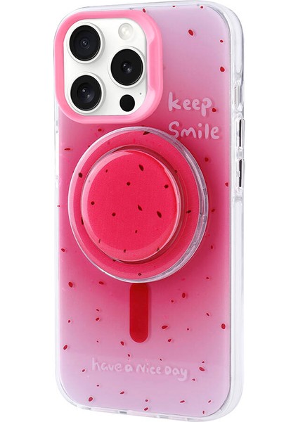 Apple iPhone 15 Pro Max Kılıf Magsafe Şarj Özellikli Tak-Çıkar Pop Soketli Brvh Tiktok Kapak-Pembe Koyu