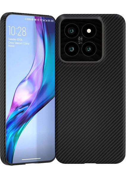 Xiaomi Mi 14 Kılıf Magsafe Şarj Özellikli 600D Kevlar Brvh Krek Karbon Kapak-Siyah