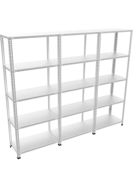 5 Katlı 3’li Bitişik Çelik Raf Sistemi | Galvaniz Depo Rafı | Demir Metal Raf |