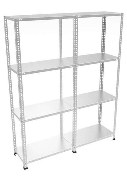 4 Katlı 2’li Bitişik Çelik Raf Sistemi | Galvaniz Depo Rafı | Demir Metal Raf |