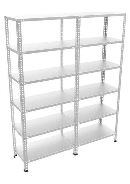 6 Katlı 2’li Bitişik Çelik Raf Sistemi | Galvaniz Depo Rafı | Demir Metal Raf |