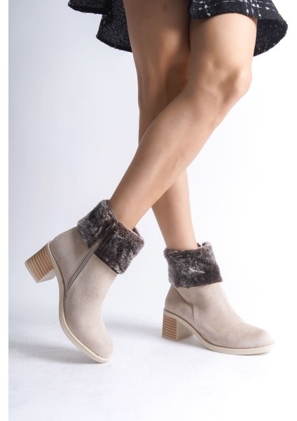Katya Fermuarlı Ortopedik Taban Topuklu Kürk Detaylı Süet Kadın Bot Tt Ten fırsatları