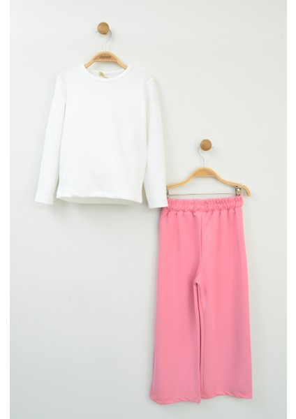 Kız Çocuk Pembe Kapüşonlu Yelekli Bluz ve Ispanyol Paça Pantolon Takımı (Üç Parça) indirimleri