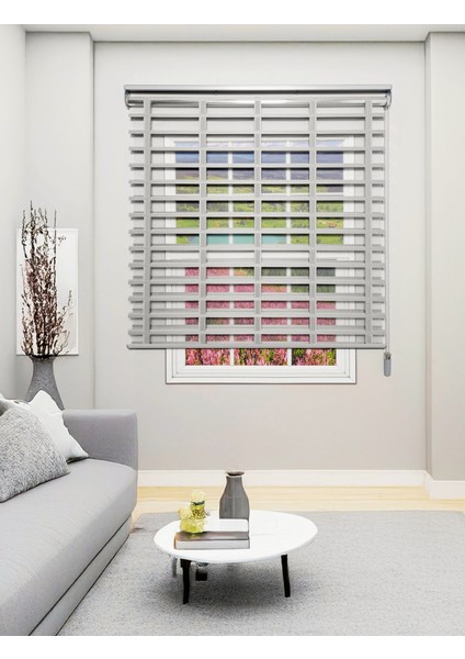 Picasso Shadow Silüet Kumaş Jaluzi Store Perde, Alüminyum Kasalı Yüksek Kaliteli - Gri 97686SHADOW