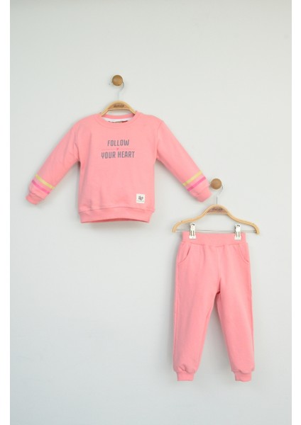 Pembe Yazı Baskılı Kız Çocuk Eşofman Takımı