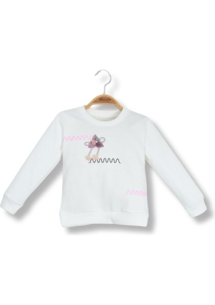 Bebek Kız Beyaz Çiçek Aplike Detaylı Sweatshirt ve Pembe Eşofman Altı Takımı fiyatları