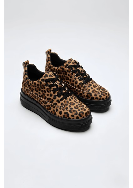 Alexis Premium 8 cm Gizli Topuk Kadın Siyah Leopar Spor Ayakkabı