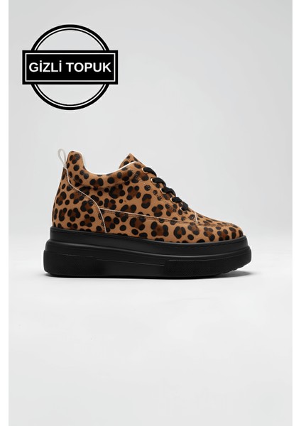 Alexis Premium 8 cm Gizli Topuk Kadın Siyah Leopar Spor Ayakkabı