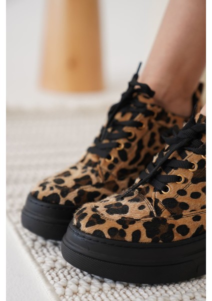 Alexis Premium 8 cm Gizli Topuk Kadın Siyah Leopar Spor Ayakkabı