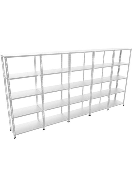 5 Katlı 5’li Bitişik Çelik Raf Sistemi | Galvaniz Depo Rafı | Demir Metal Raf |