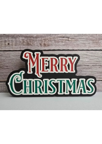 Merry Christmas Dekoratif Yazı | Yılbaşı Kapı ve Duvar Süsü | Noel Masa Üstü Süs | 242 x 127MM