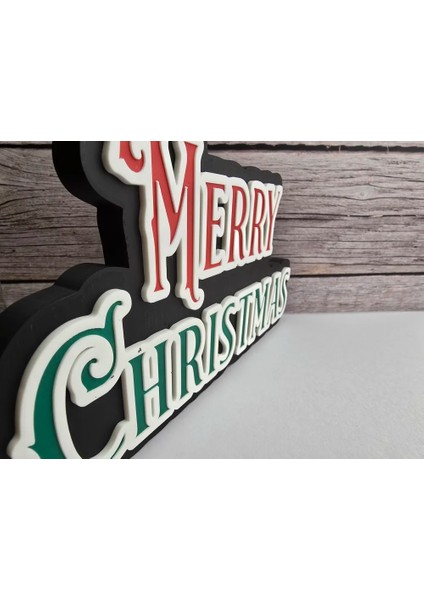 Merry Christmas Dekoratif Yazı | Yılbaşı Kapı ve Duvar Süsü | Noel Masa Üstü Süs | 242 x 127MM modelleri