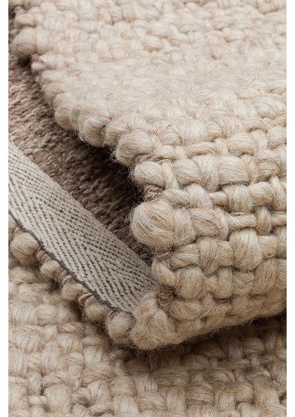 Efi Beıge %100 El Dokuma Yün ve Pamuk ile Üretilen Örgü Detaylı Bohem Oturma Odası Salon Halısı modelleri