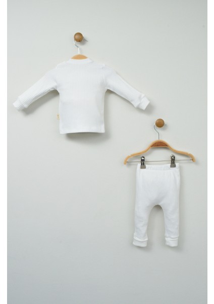 Sevimli Kanguru Nakışlı %100 Pamuk Beyaz Ribana Bebek Takımı fırsatları