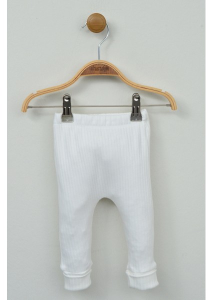 Sevimli Kanguru Nakışlı %100 Pamuk Beyaz Ribana Bebek Takımı