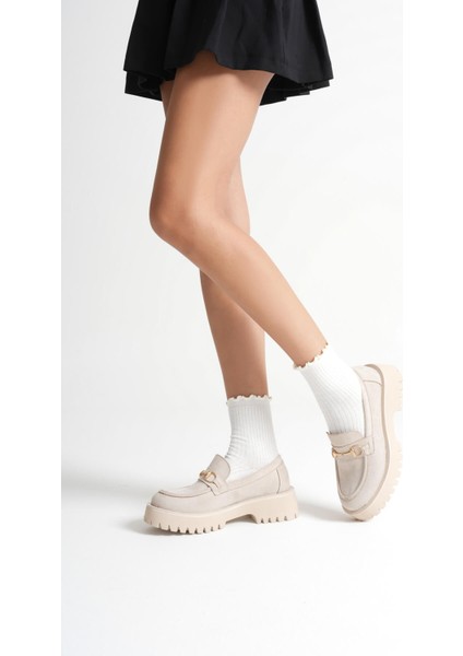 Doria Premium Toka Detaylı Bej Süet Günlük Loafer