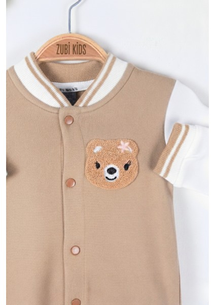 Beyaz Kollu Bej Kolej Tarzı Bebek Tulumu modelleri