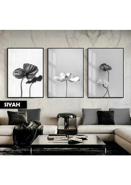 |soft|mavi-Beyaz Minimal Çiçek Kombini |çerçeveli Cam Tablo 3lü Dikey indirimleri