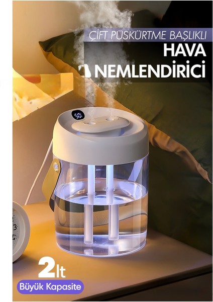 1500 Litre Typ-C Girişli Işıklı Ultrasonik Hava Nemlendirici Buhar Makinesi Dijital