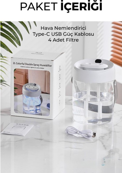 1500 Litre Typ-C Girişli Işıklı Ultrasonik Hava Nemlendirici Buhar Makinesi Dijital indirimleri