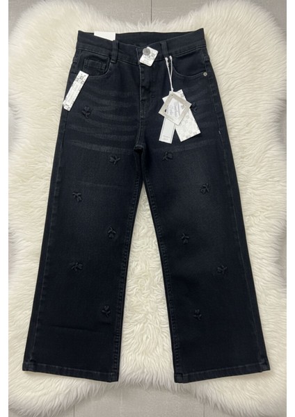 Bayhas Kız Siyah Geniş Paça Işlemeli Denim Pantolon fiyatları