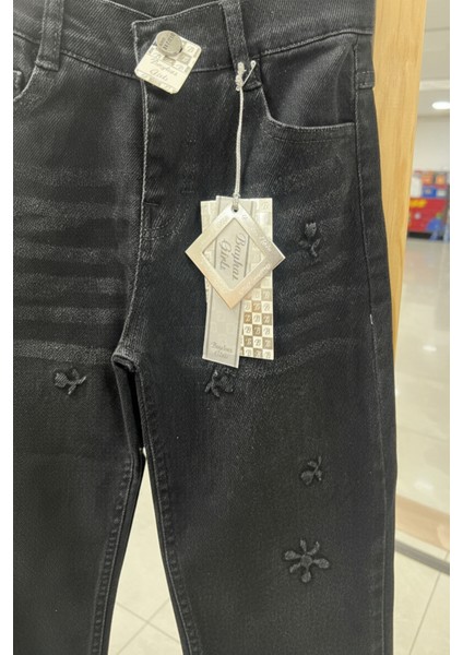 Bayhas Kız Siyah Geniş Paça Işlemeli Denim Pantolon modelleri