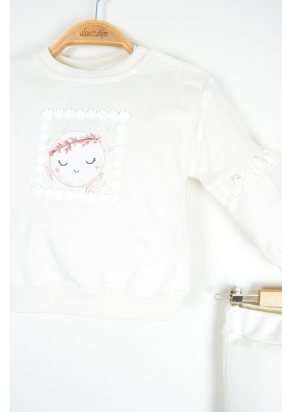 Krem Kız Bebek Baskılı Fırfırlı Alt Üst Takım modelleri