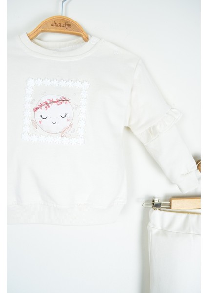 Krem Kız Bebek Baskılı Fırfırlı Alt Üst Takım fırsatları