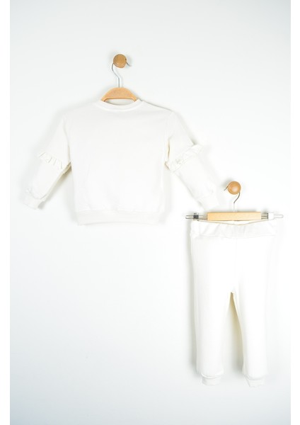 Krem Kız Bebek Baskılı Fırfırlı Alt Üst Takım indirimleri