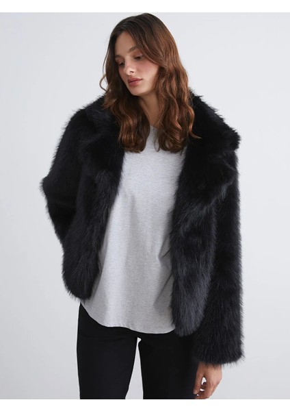 Lcw Vision Siyah Ceket Yaka Kadın Kürk Mont