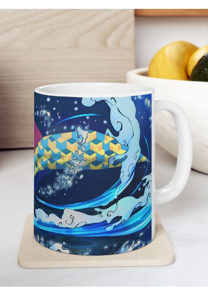 Demon Slayer "giyu" Baskılı Canlı Renkler Porselen Kupa Bardak modelleri