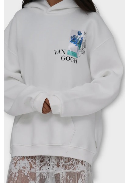 Bite Of Beauty - Van Gogh Oversize Hoodie - Beyaz