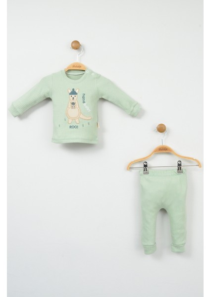 Sevimli Kanguru Nakışlı %100 Pamuk Yeşil Ribana Bebek Takımı fiyatları