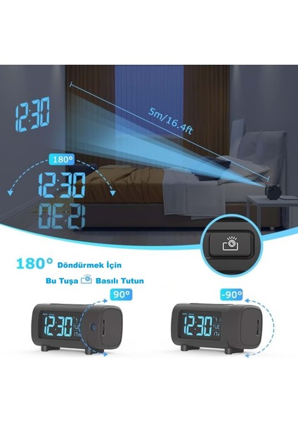 Mavi Projeksiyonlu Çalar Saat Fm Radyo Dijital Saat USB Şarj Sıcaklık 4 Seviye Parlaklık modelleri