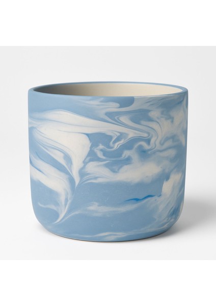 Mavi Mermer Desenli Beton Saksı