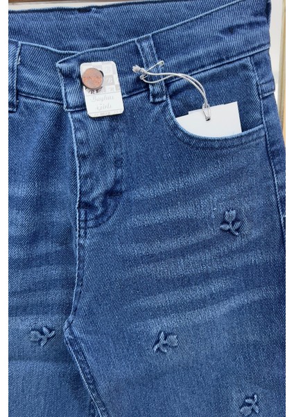 Bayhas Girls Lacivert Nakış Detaylı Geniş Paça Denim Pantolon modelleri
