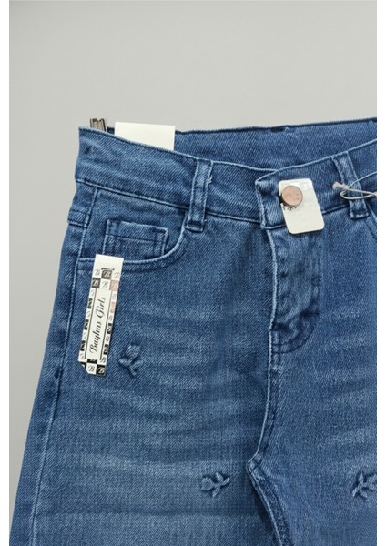 Bayhas Girls Lacivert Nakış Detaylı Geniş Paça Denim Pantolon fırsatları