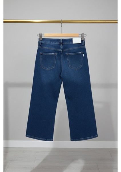 Bayhas Girls Lacivert Nakış Detaylı Geniş Paça Denim Pantolon