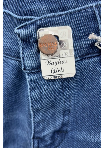 Bayhas Girls Lacivert Nakış Detaylı Geniş Paça Denim Pantolon