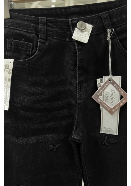 Bayhas Kız Siyah Geniş Paça Işlemeli Denim Pantolon fırsatları