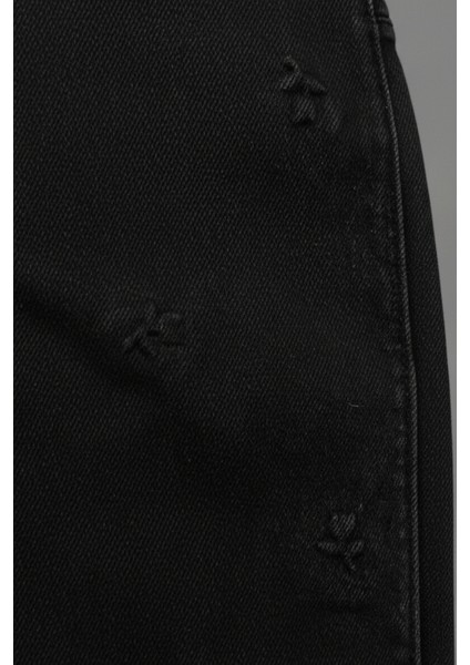 Bayhas Kız Siyah Geniş Paça Işlemeli Denim Pantolon
