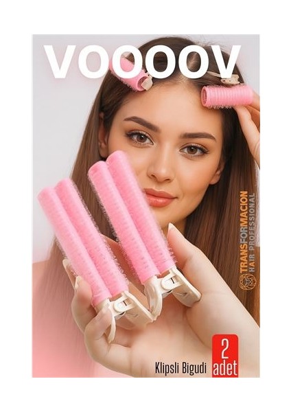 2'li Klipsli Saç Bigudisi Isısız Doğal Bukle Bigudisi Dipten Hacim ve Perçem Şekillendirme Için