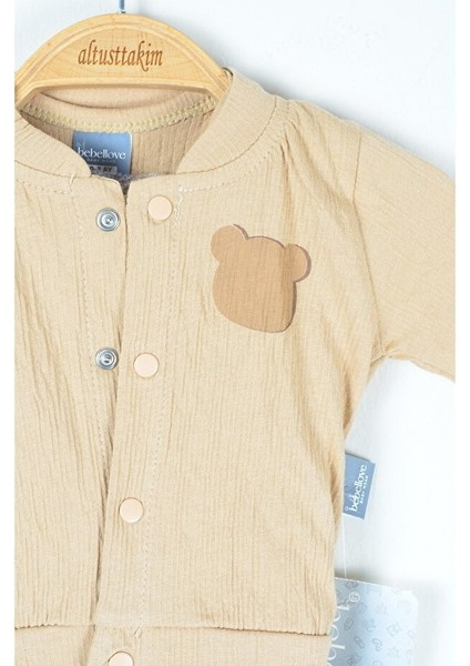 Ayıcık Nakışlı Müslin Bebek Takım Üç Parça (6-24 Ay)