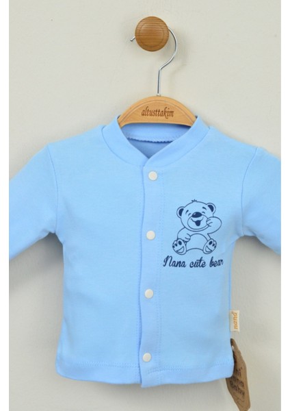 Mavi Ayıcık Baskılı 3'lü Bebek Takımı (Hırka, Pantolon ve Şapka) indirimleri
