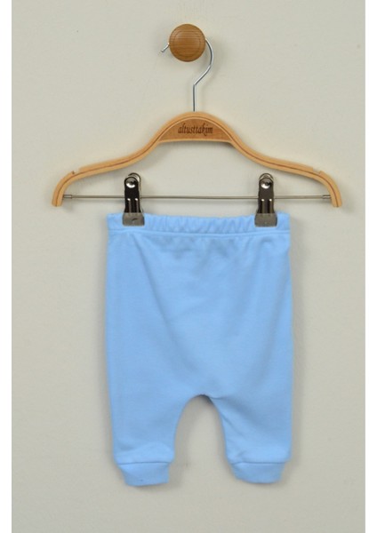 Mavi Ayıcık Baskılı 3'lü Bebek Takımı (Hırka, Pantolon ve Şapka)